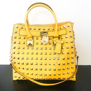 MK MICHAEL KORS | Hamilton Saffiano Leather Yellow Studded Purse | Lock & Key